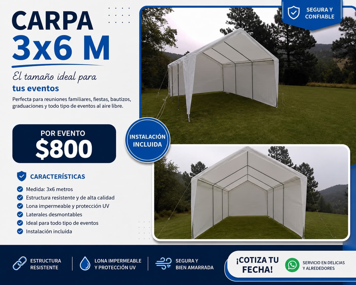 Carpa 3 × 6 metros